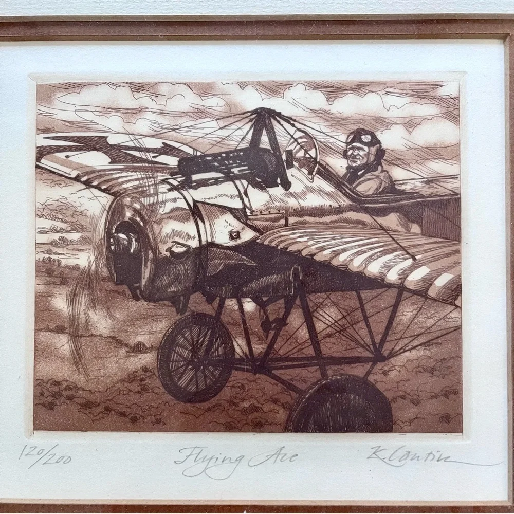 Vintage COA Framed Print‎ Etching Kathleen Cantin “FLYING ACE